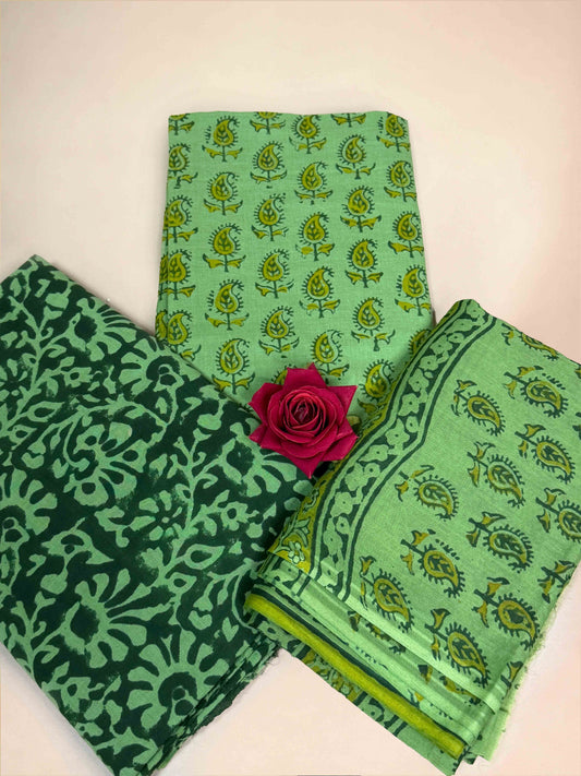 Green Banjara Handblock Printed Cotton Suit Set