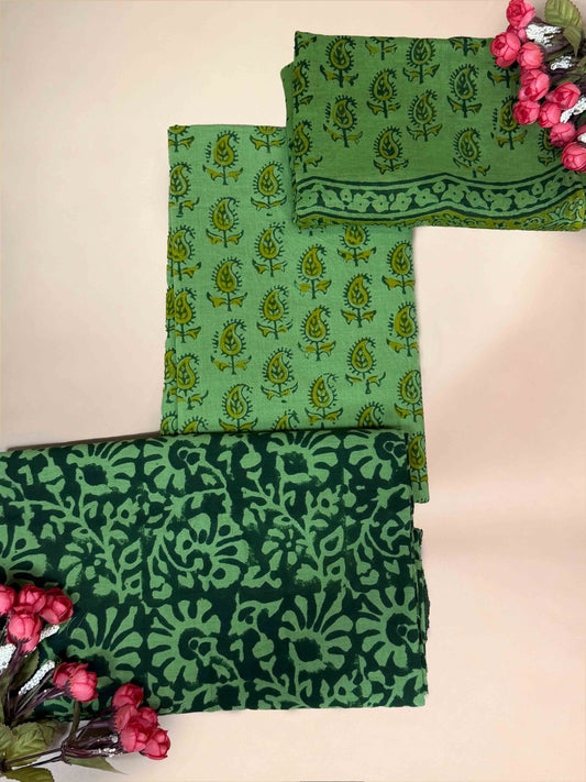 Green Banjara Handblock Printed Cotton Suit Set