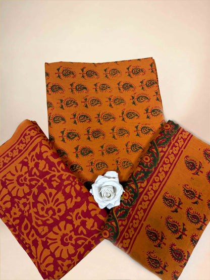 Rust Orange Banjara Handblock Printed Cotton Suit Set