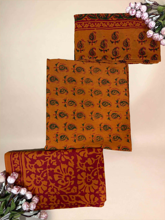 Rust Orange Banjara Handblock Printed Cotton Suit Set