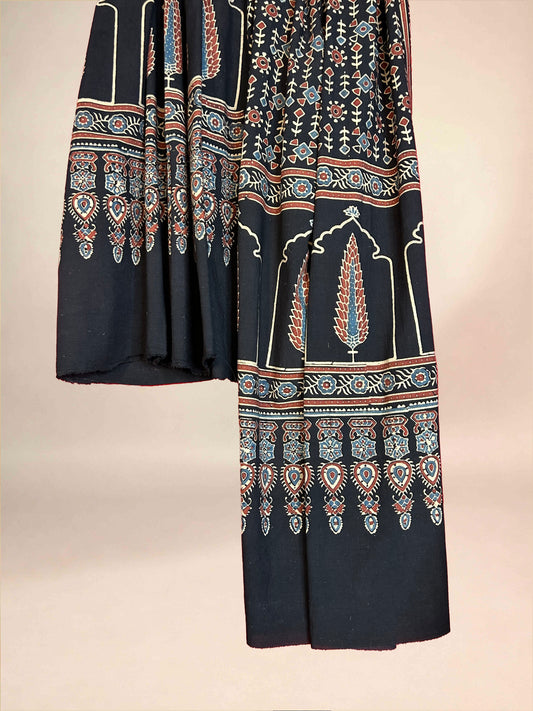 Black Ajarkh Cotton Handblock Printed Dupatta