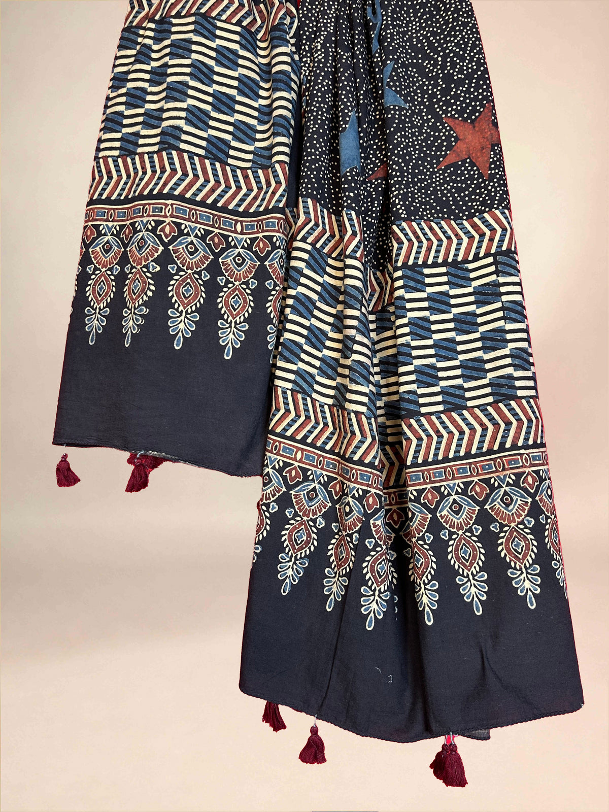 Black Ajarkh Cotton Handblock Printed Dupatta