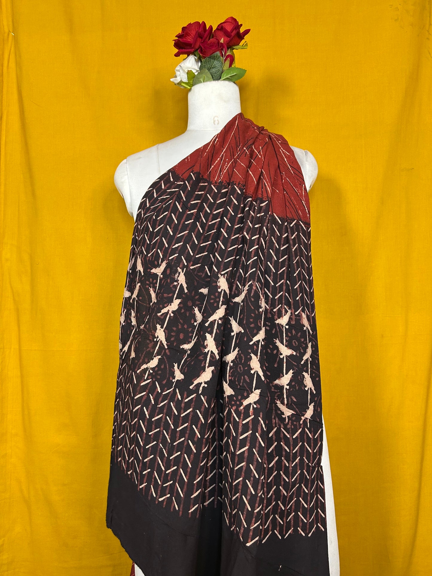 Traditional Black Maroon Cotton Dupatta Handcrafted Design