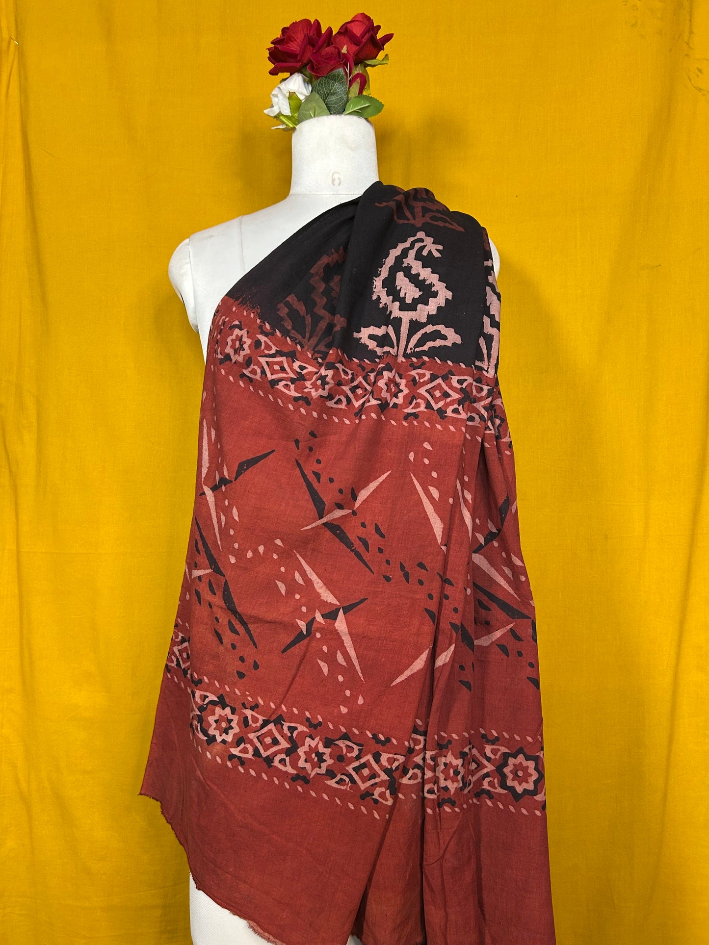Traditional Black Maroon Cotton Dupatta Handmade Pattern