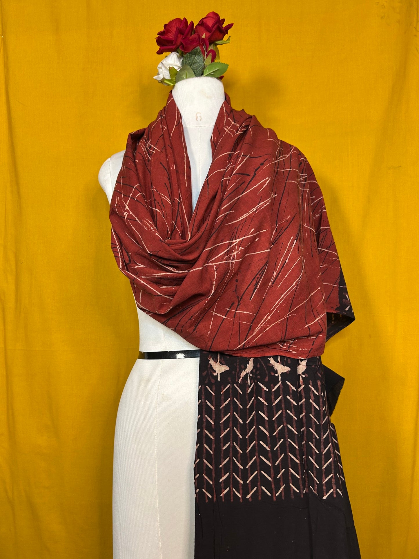 Traditional Black Maroon Cotton Dupatta with Geometric Print