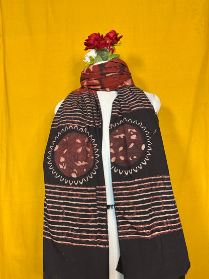Black And Maroon Handblock Printed Cotton Dupatta