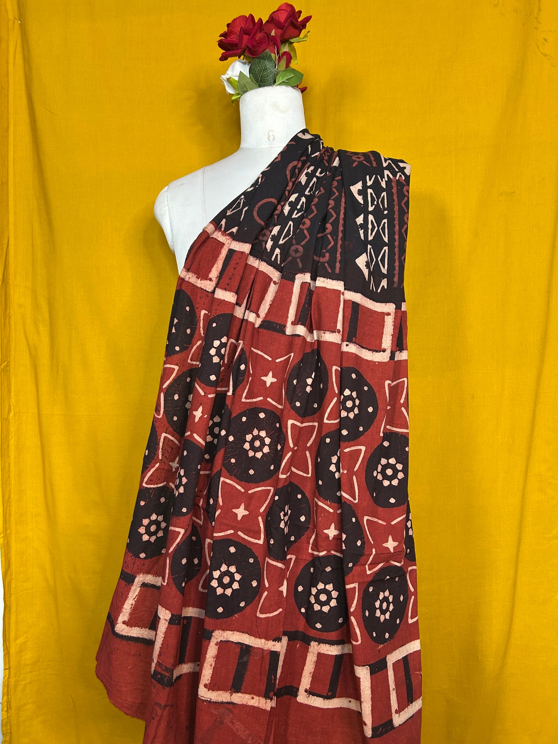 Traditional Black Maroon Handblock Printed Cotton Dupatta for Women