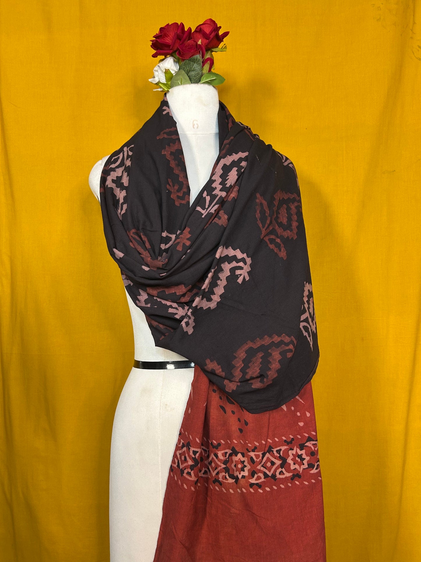 Premium Handcrafted Black Maroon Cotton Dupatta for Women India