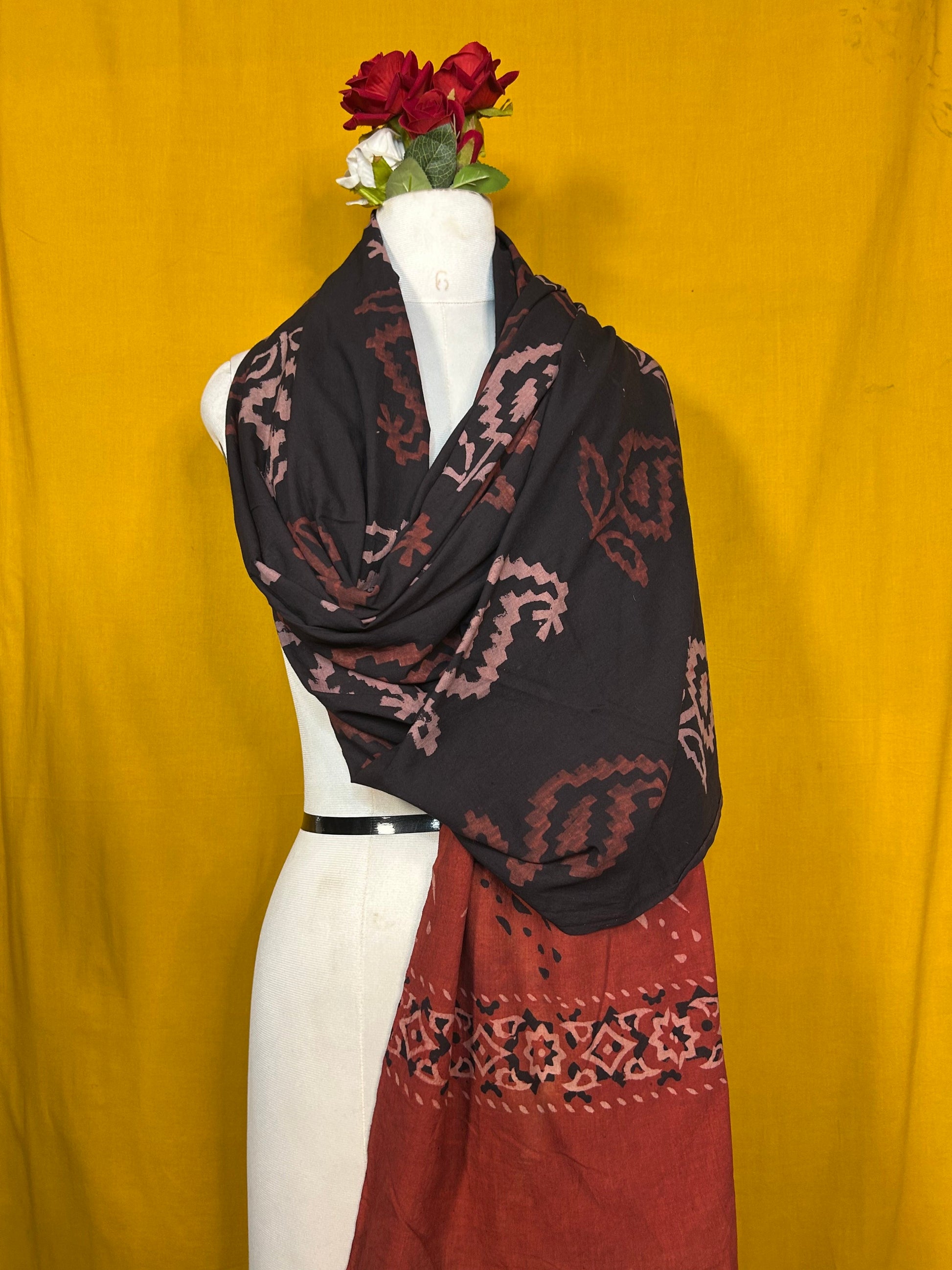 Premium Handcrafted Black Maroon Cotton Dupatta for Women India