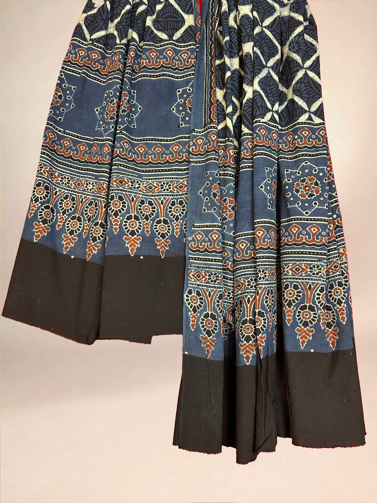 Blue Ajarkh Cotton Handblock Printed Dupatta