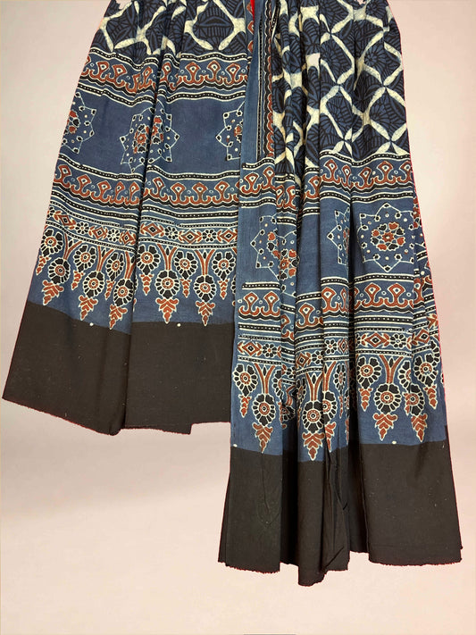Blue Ajarkh Cotton Handblock Printed Dupatta