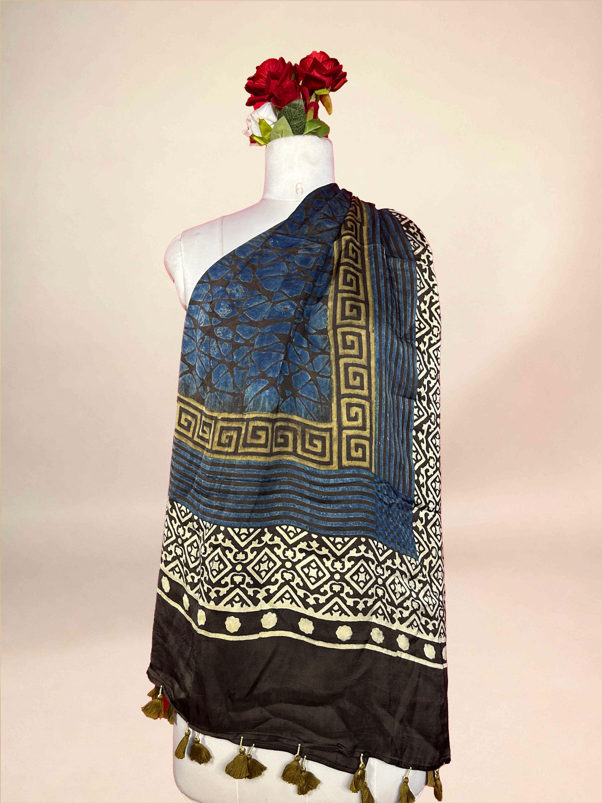 Blue Ajrakh Handblock Printed  Modalsilk Dupatta