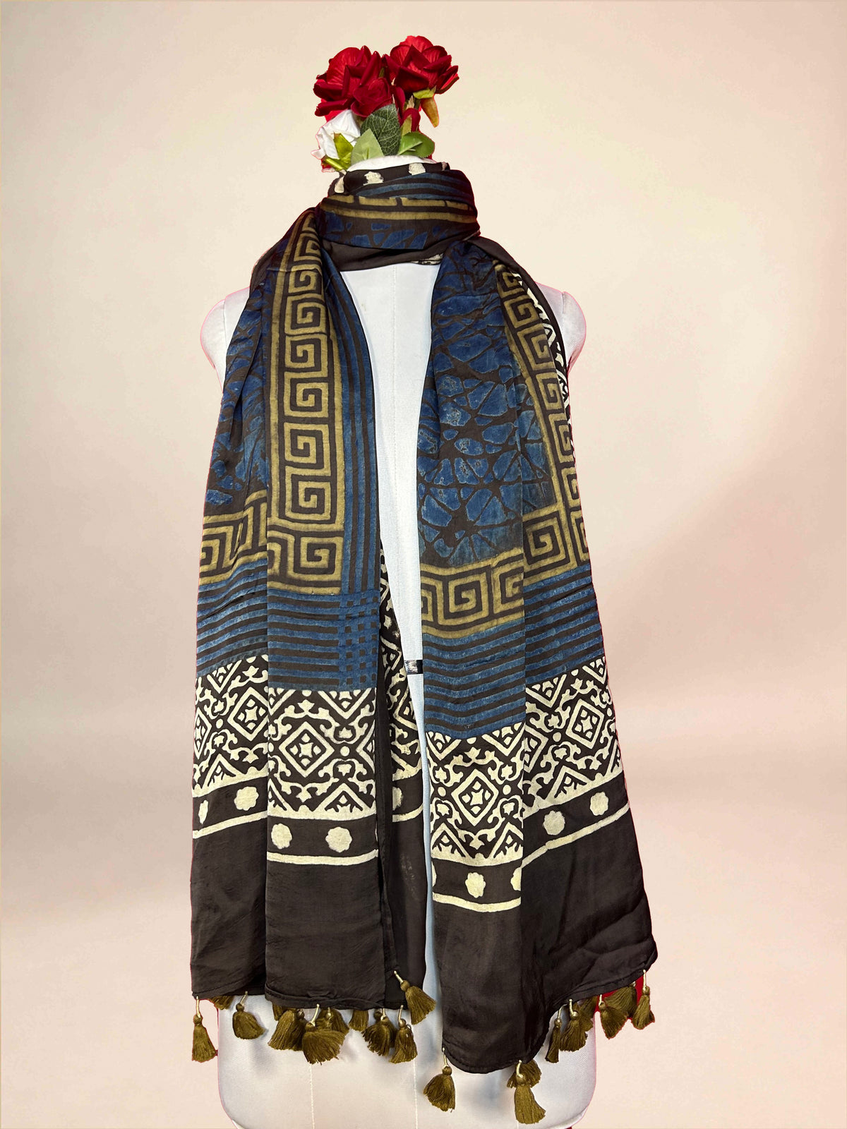 Blue Ajrakh Handblock Printed  Modalsilk Dupatta