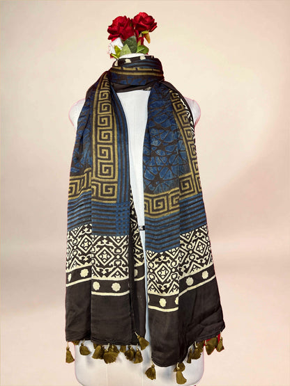 Blue Ajrakh Handblock Printed  Modalsilk Dupatta