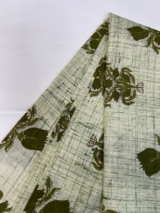 Multicolor Brush Hand Block Printed Fabric | Emerald Green