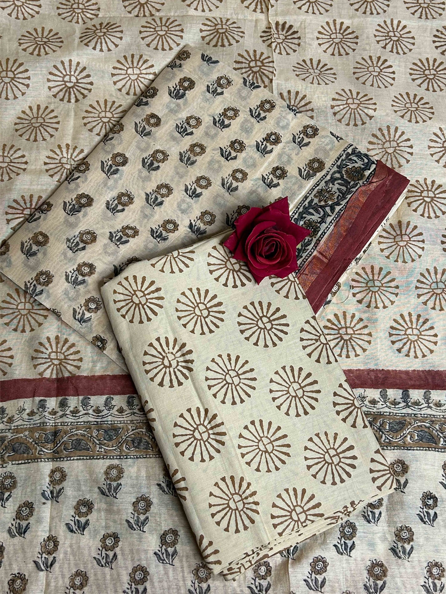 Soft Ivory Chanderi Handblock Printed Suit Set