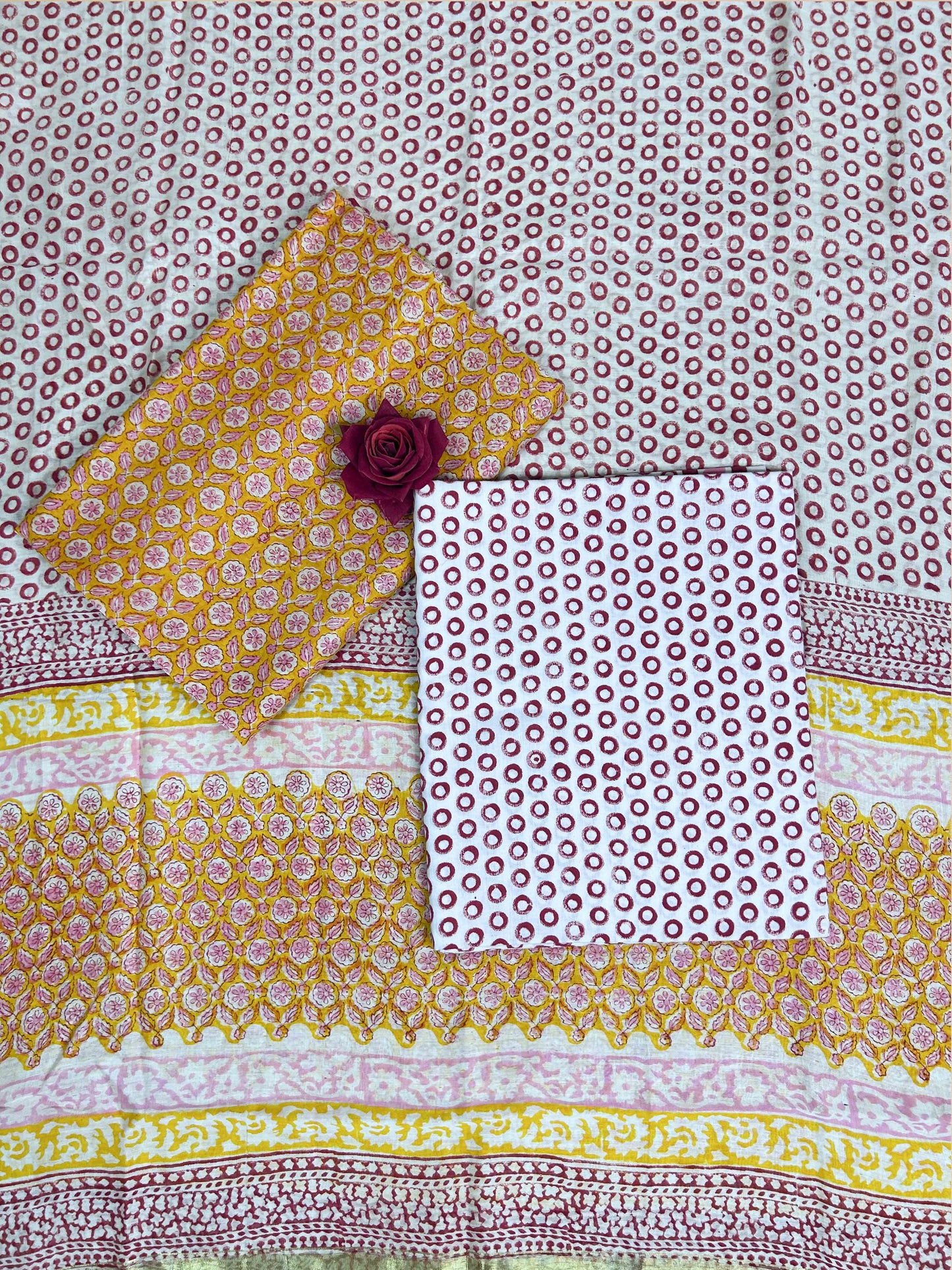 Mustard Yellow Chanderi Handblock Printed Suit Set