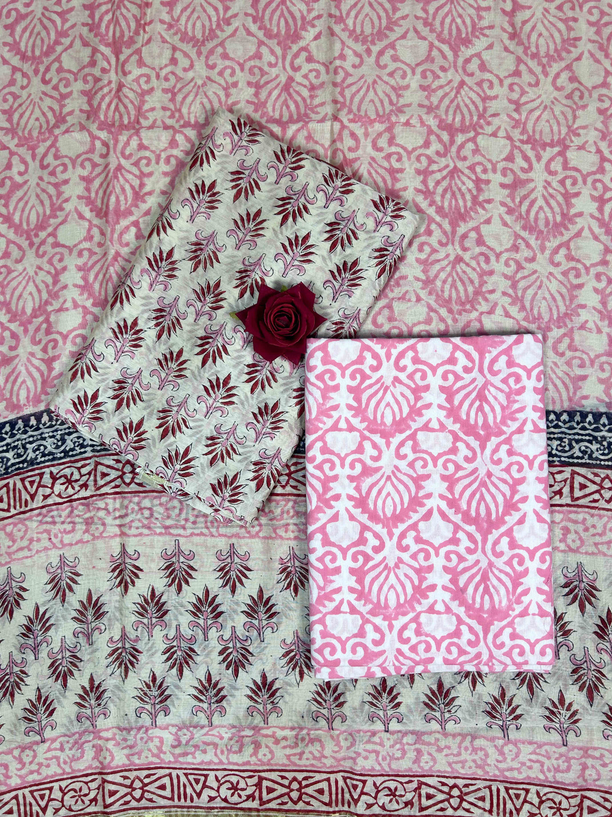 Multicolor Chanderi Handblock Printed Suit Set | Blush Pink
