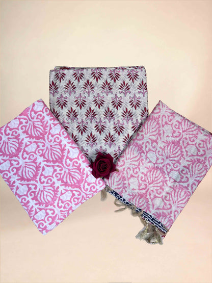 Multicolor Chanderi Handblock Printed Suit Set | Blush Pink