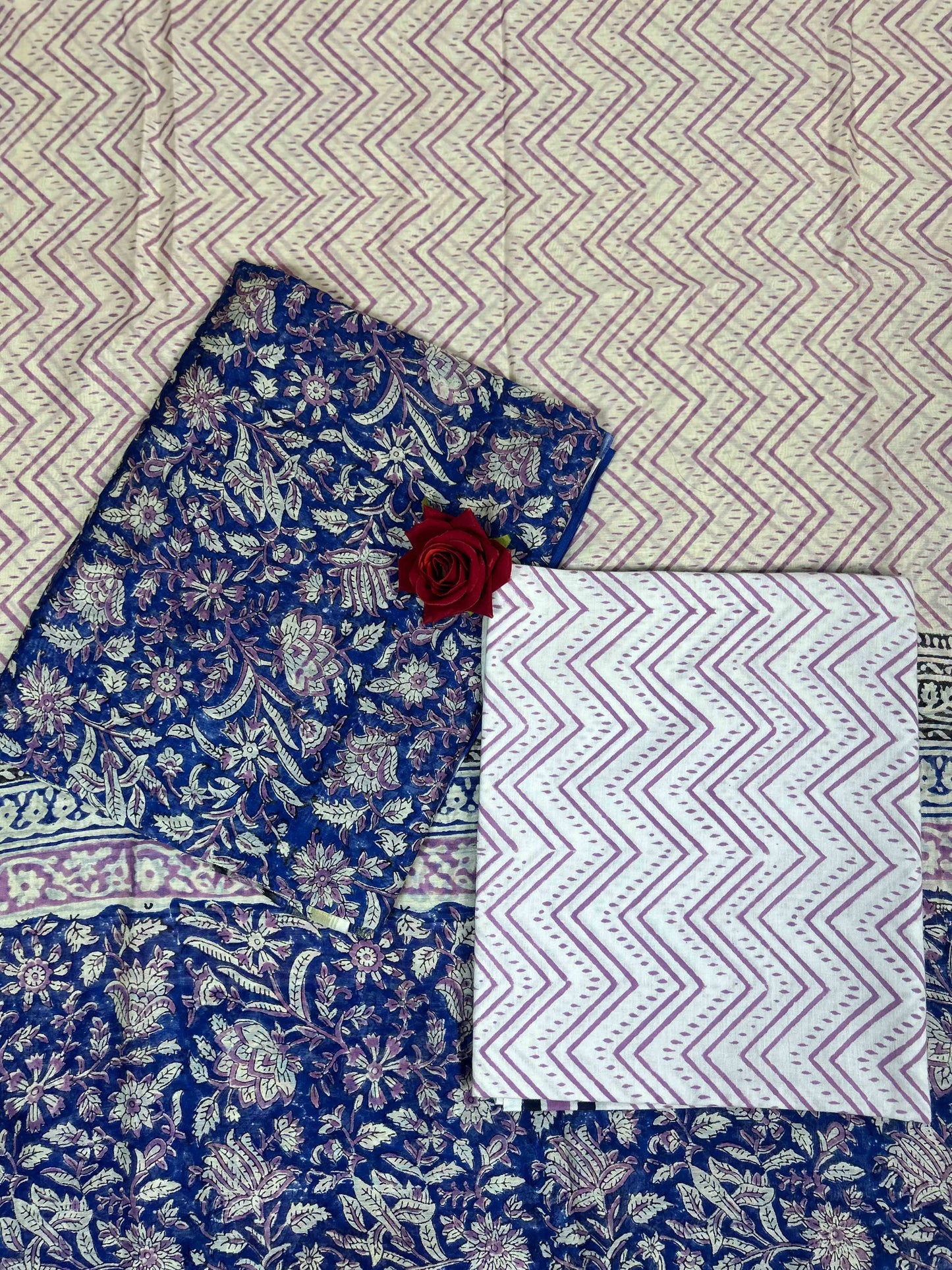 Multicolor Chanderi Handblock Printed Suit Set | Royal Blue