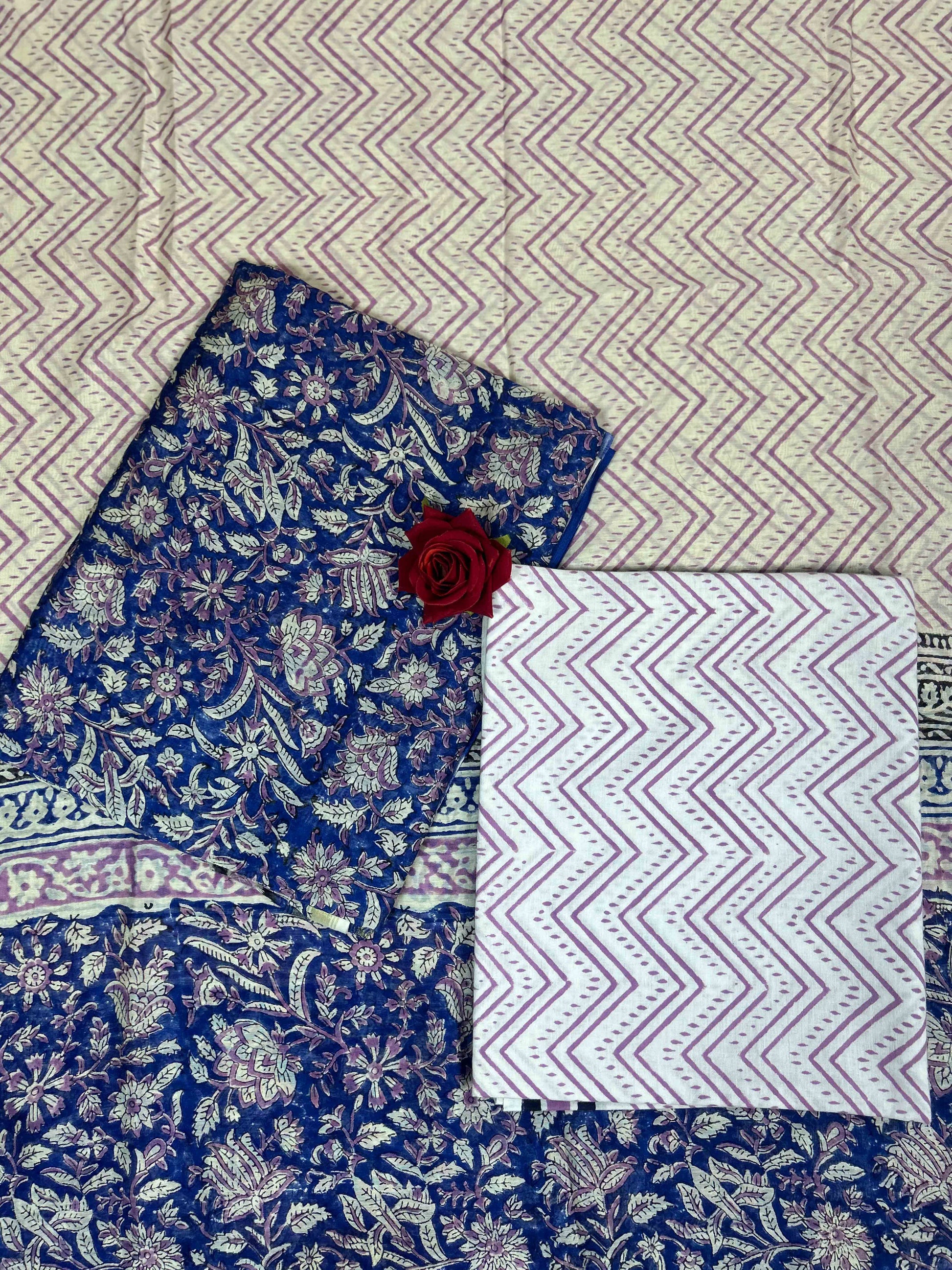 Multicolor Chanderi Handblock Printed Suit Set | Royal Blue