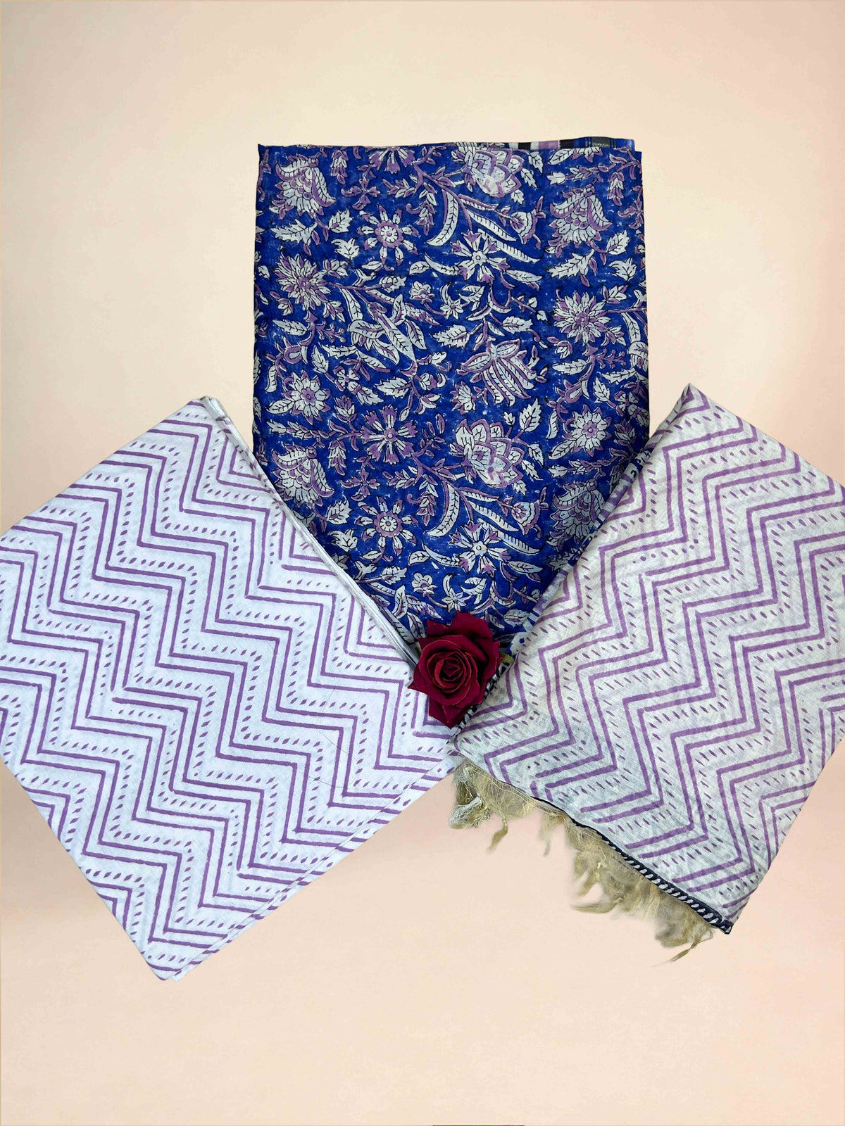 Multicolor Chanderi Handblock Printed Suit Set | Royal Blue