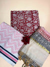 Multicolor Chanderi Handblock Printed Suit Set | Rustic Maroon