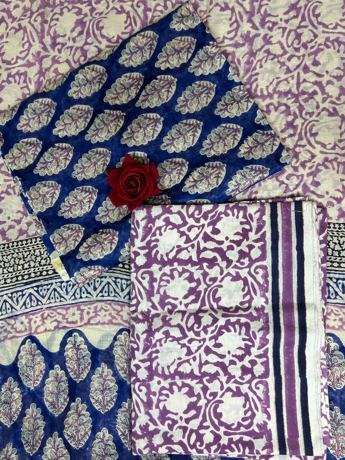 Multicolor Chanderi Handblock Printed Suit Set | Navy Blue