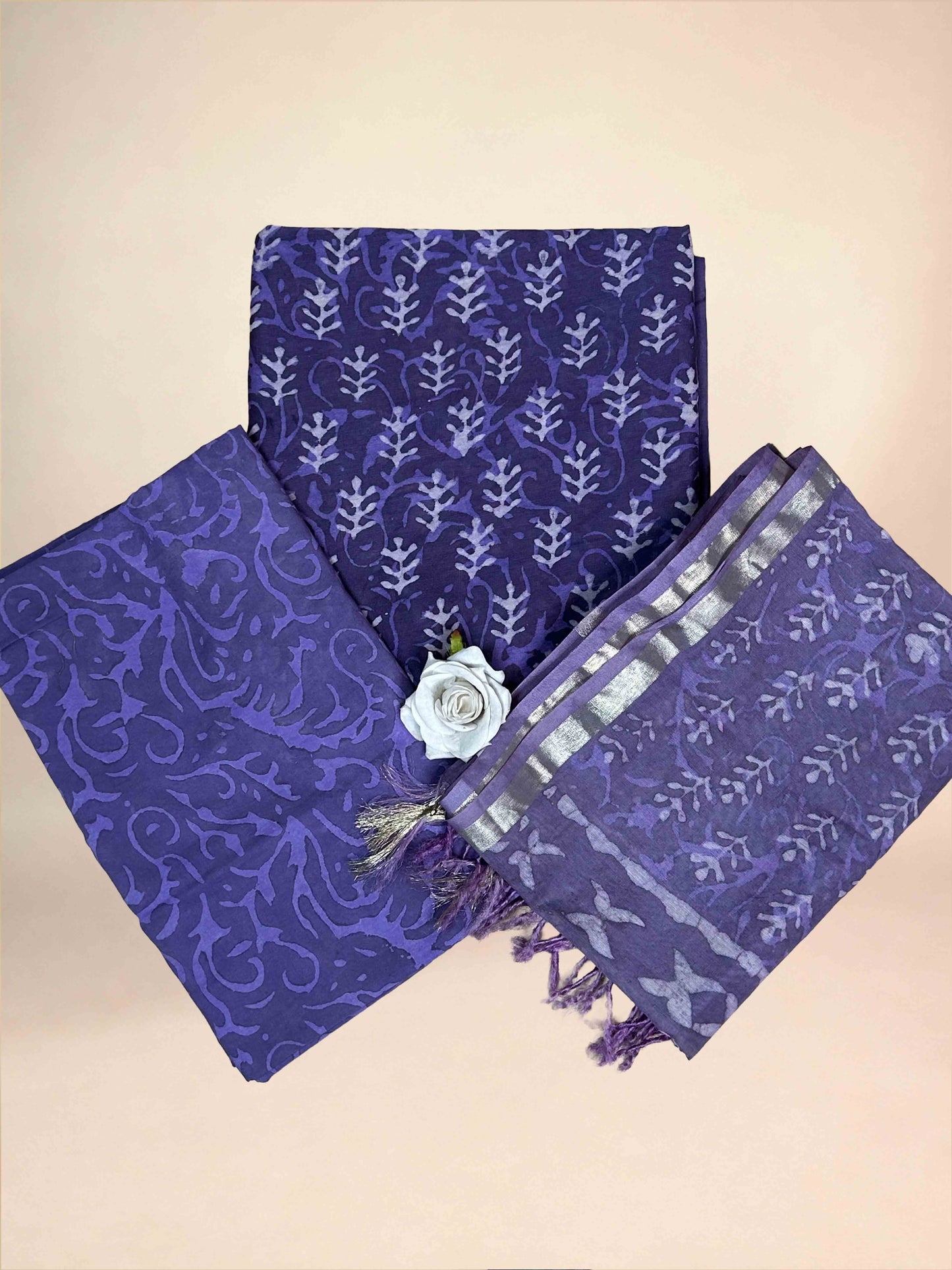 Royal Purple Chanderi Handblock Printed Suit Set
