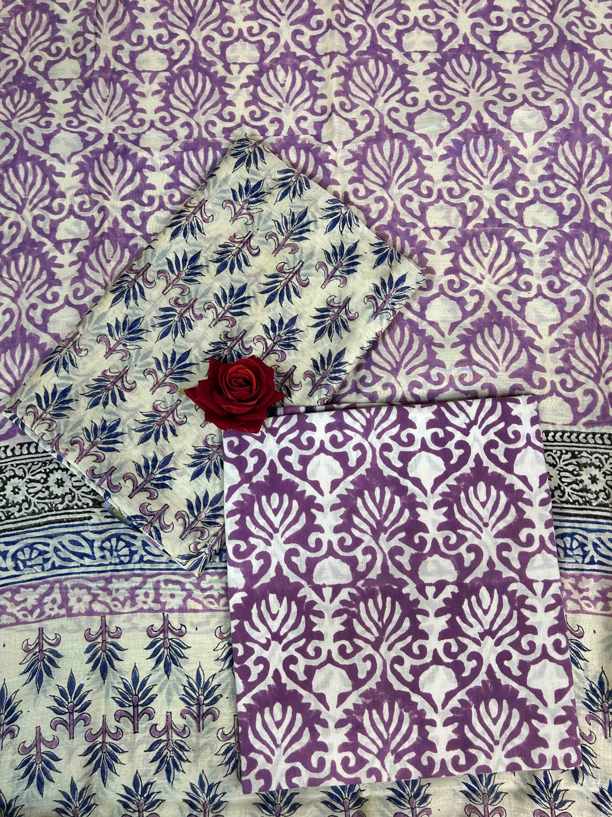 Multicolor Chanderi Handblock Printed Suit Set | Lavender