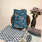Teal Blue Chanderi Handblock Printed Suit Set
