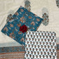 Teal Blue Chanderi Handblock Printed Suit Set