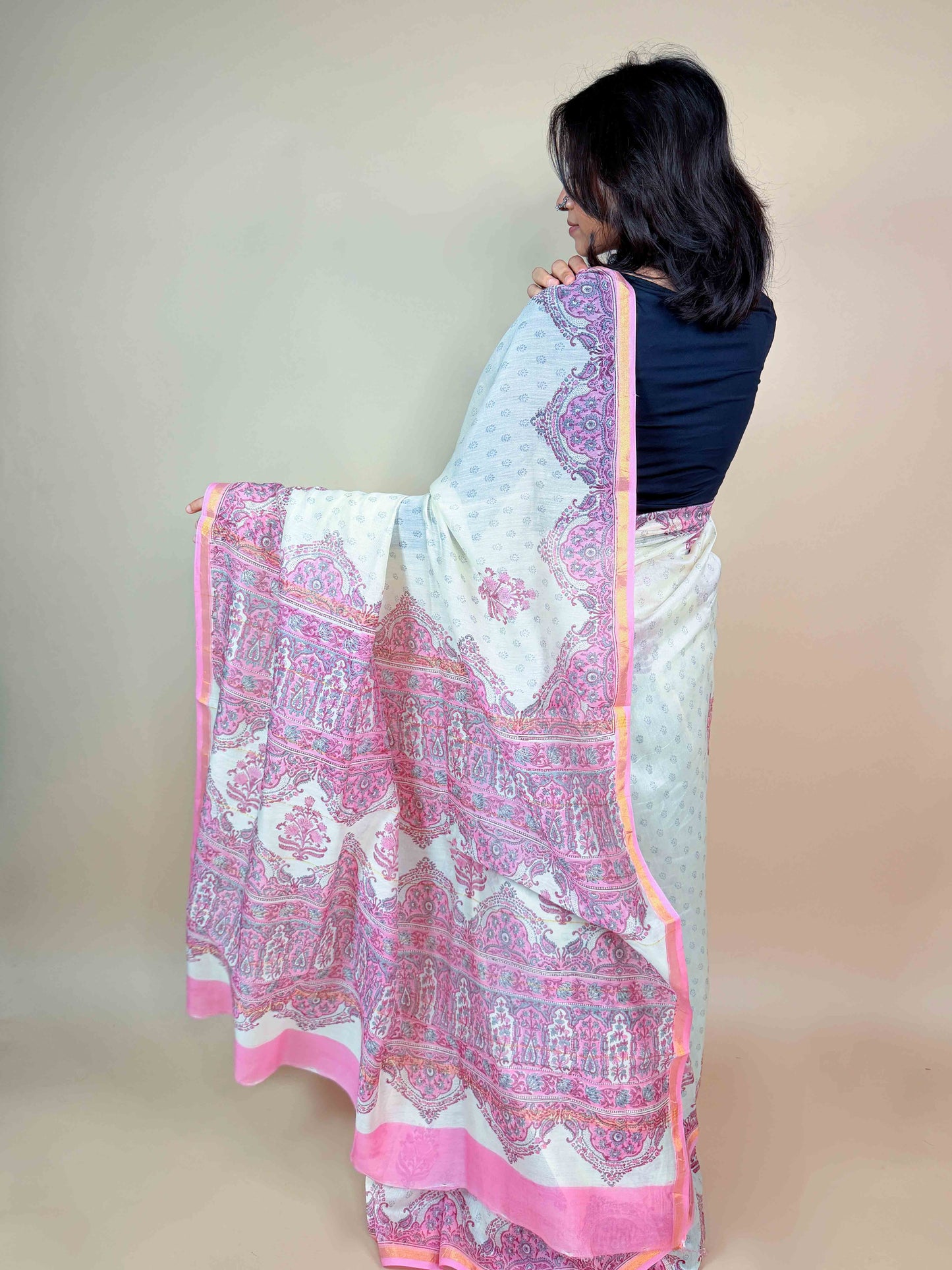 Anokhi Chanderi Handblock Printed Silk Saree