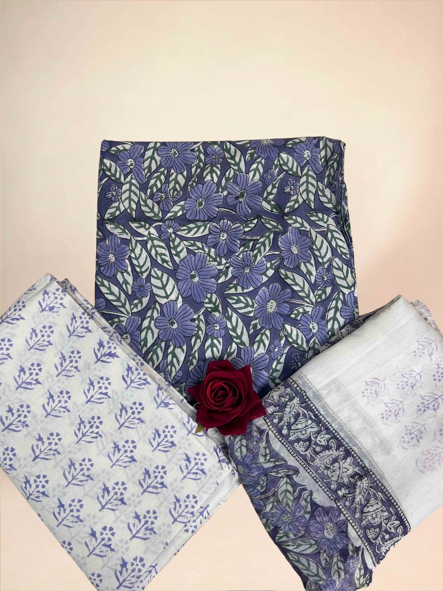 Dusty Lavender Chiffon Handblock Printed Cotton Suit Set