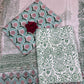 Mated teal Chiffon Handblock Printed Cotton Suit Set