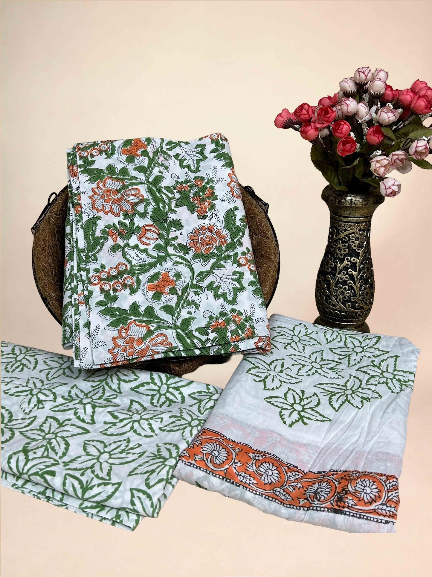 White Cotton Dupatta Three- Piece Suits
