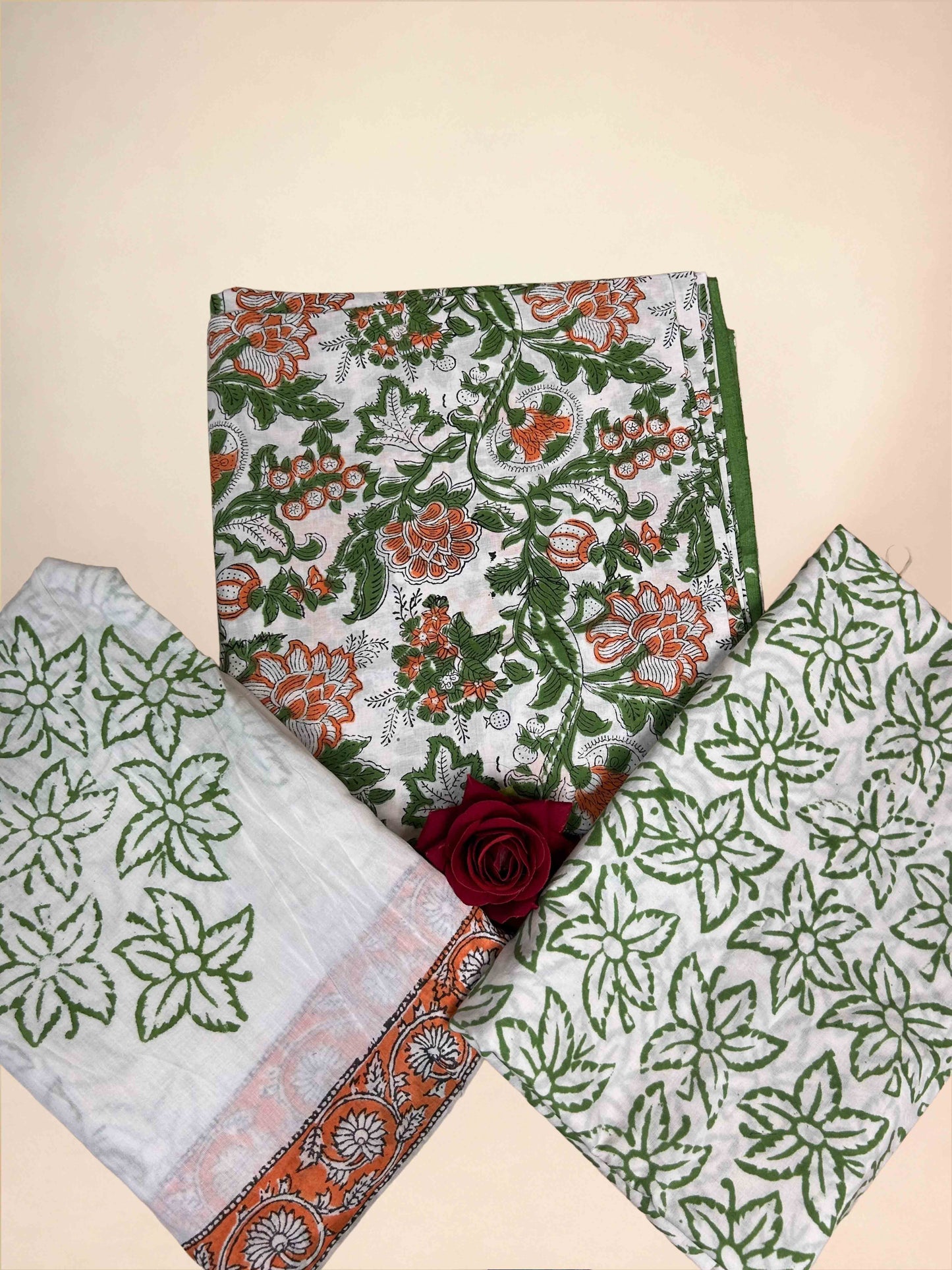 White Cotton Dupatta Three- Piece Suits