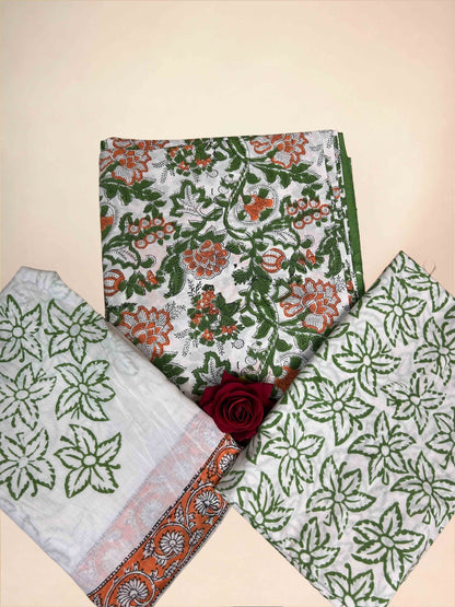 White Cotton Dupatta Three- Piece Suits