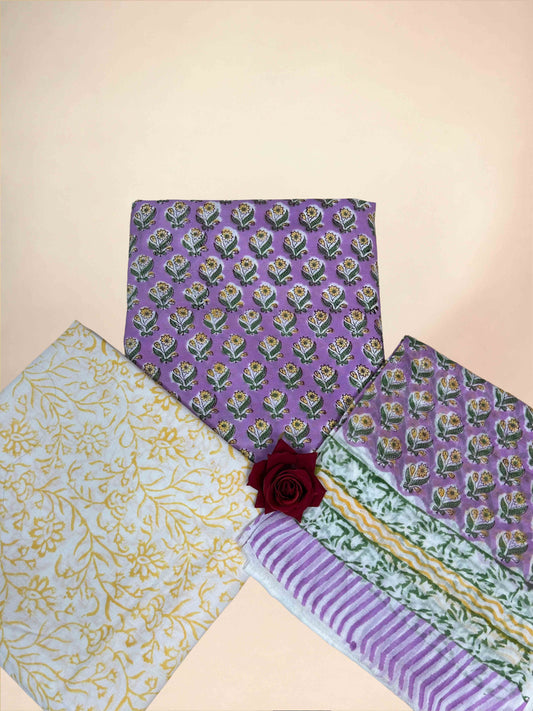 Purple Cotton Dupatta Three- Piece Suits