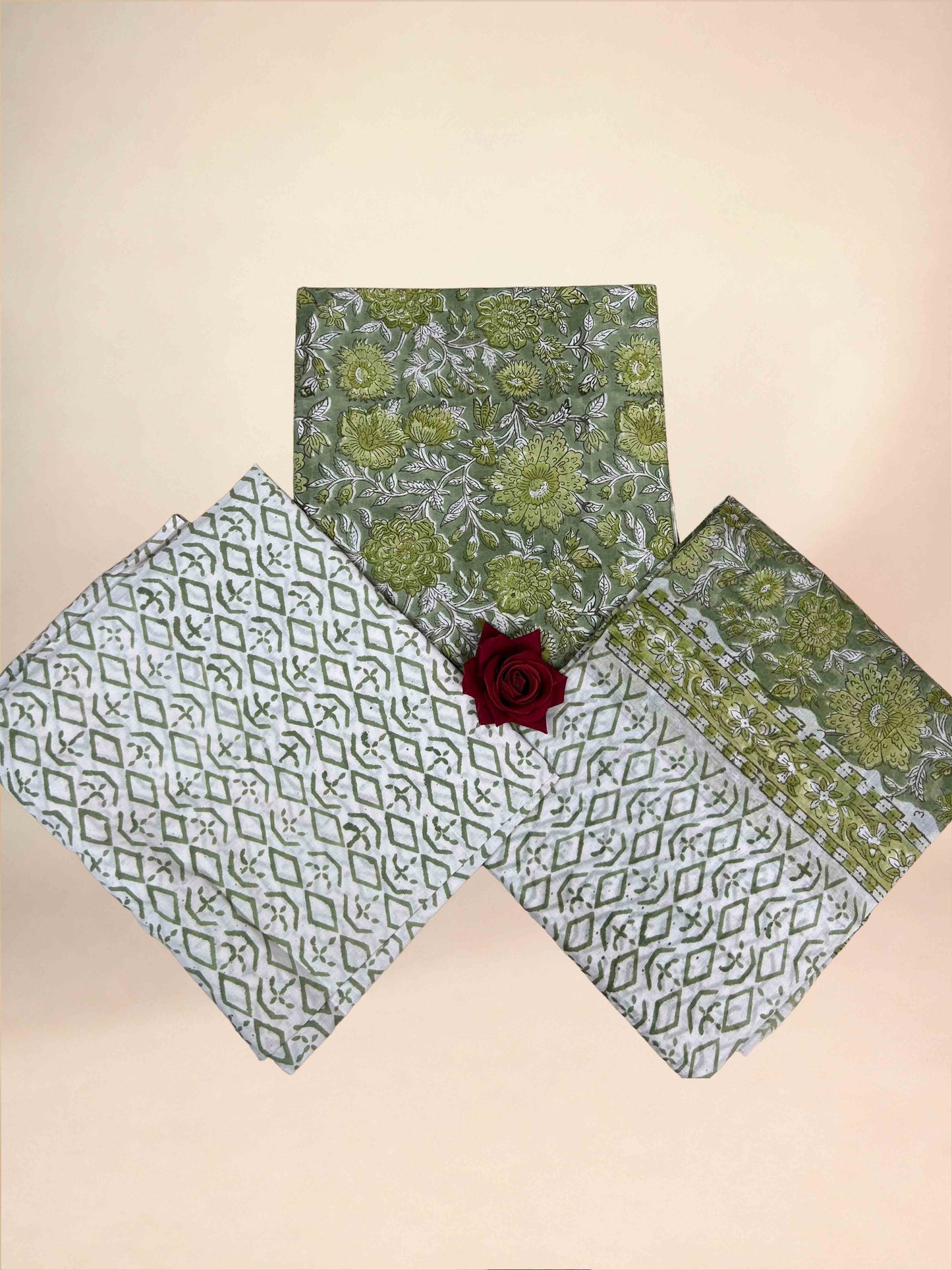 Sage Green Cotton Dupatta Three- Piece Suits