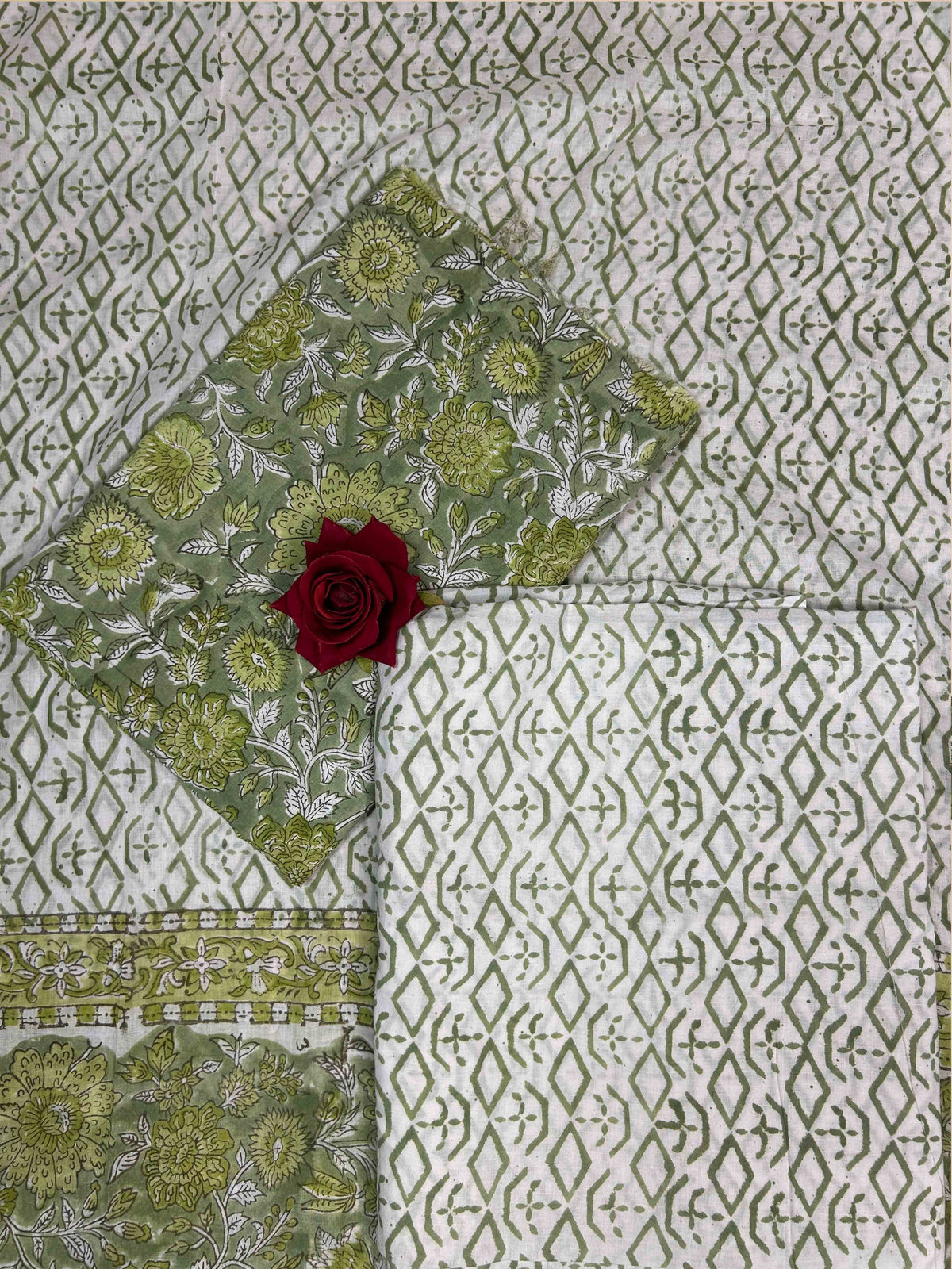 Sage Green Cotton Dupatta Three- Piece Suits