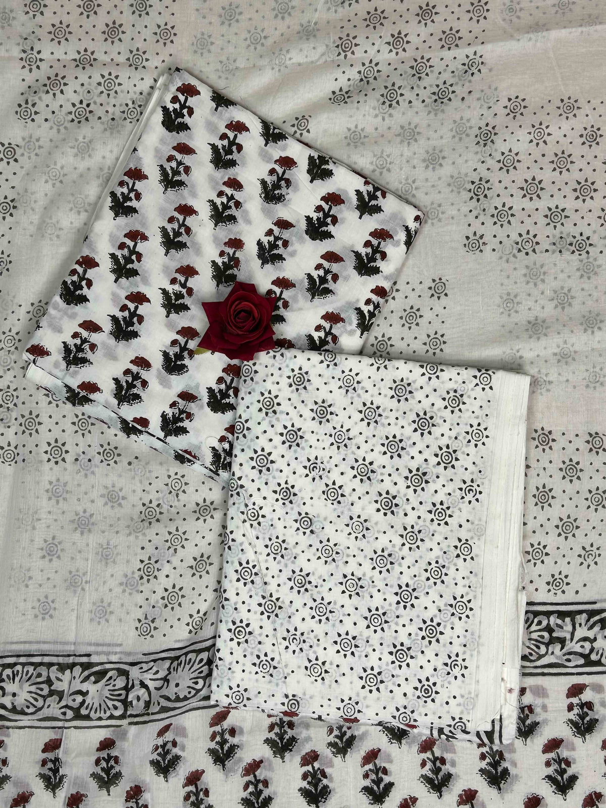 White Cotton Dupatta Three- Piece Suits