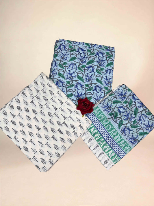 Powder Blue Cotton Dupatta Three- Piece Suits