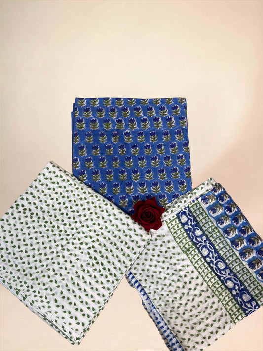 Royal Blue Cotton Dupatta Three- Piece Suits