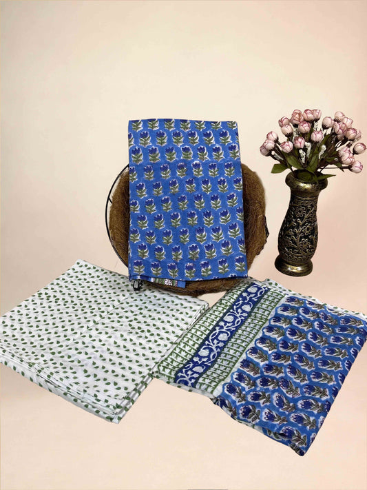 Royal Blue Cotton Dupatta Three- Piece Suits