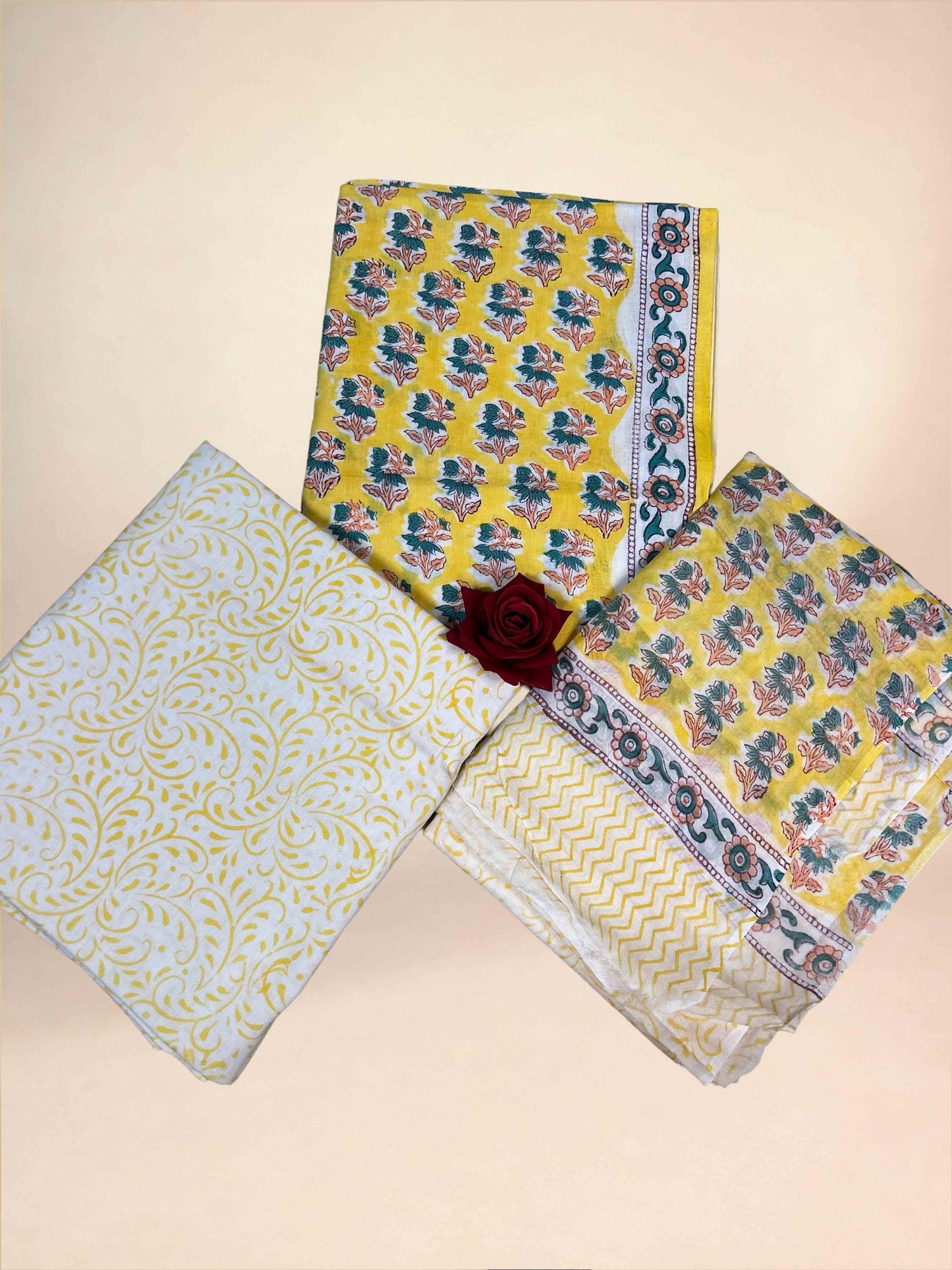 Yellow Cotton Dupatta Three- Piece Suits