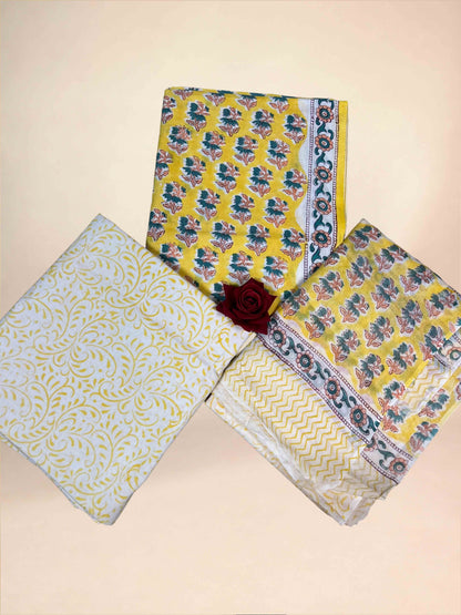 Yellow Cotton Dupatta Three- Piece Suits