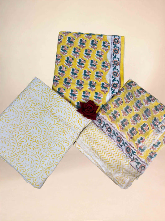 Yellow Cotton Dupatta Three- Piece Suits