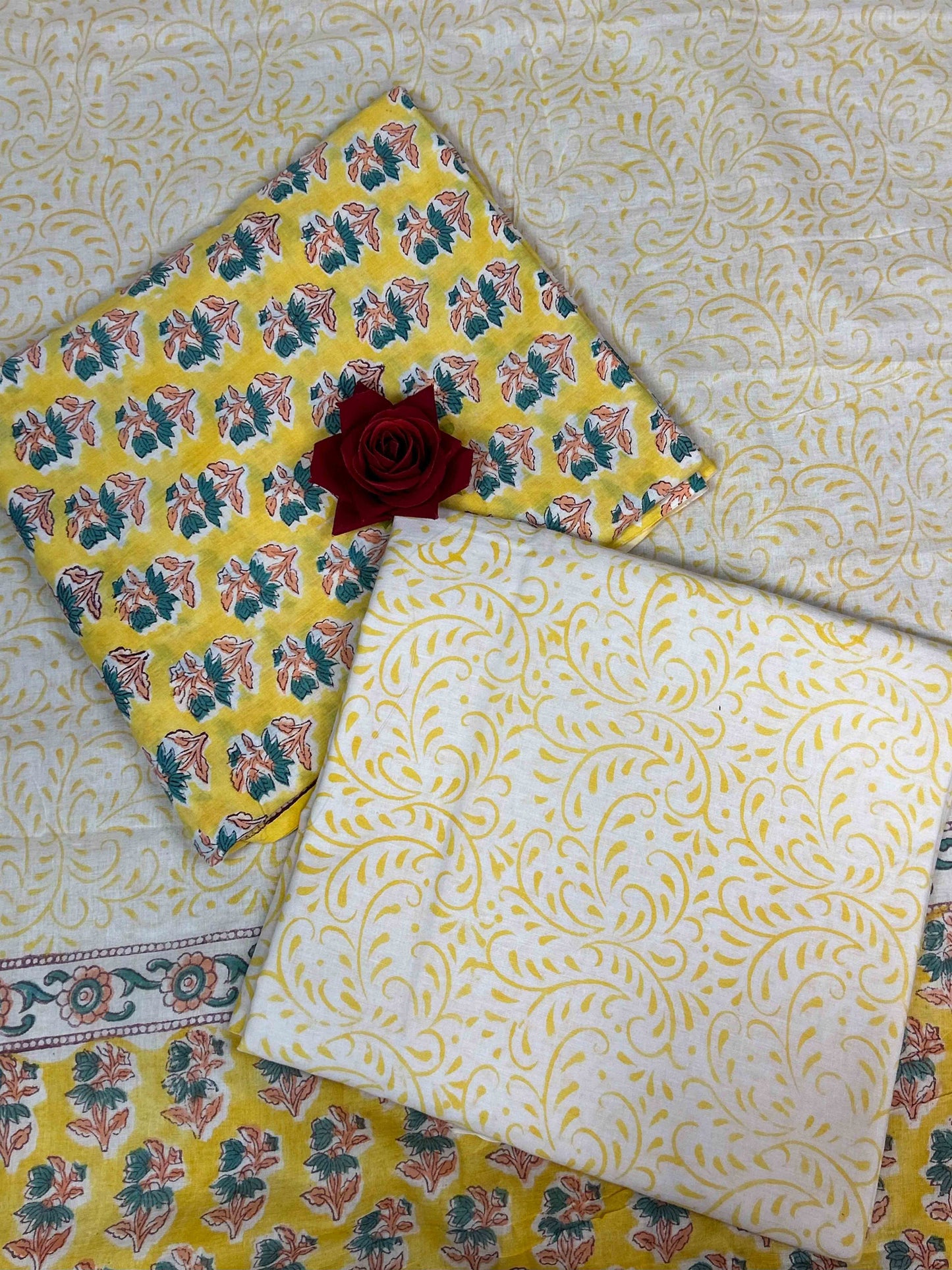 Yellow Cotton Dupatta Three- Piece Suits