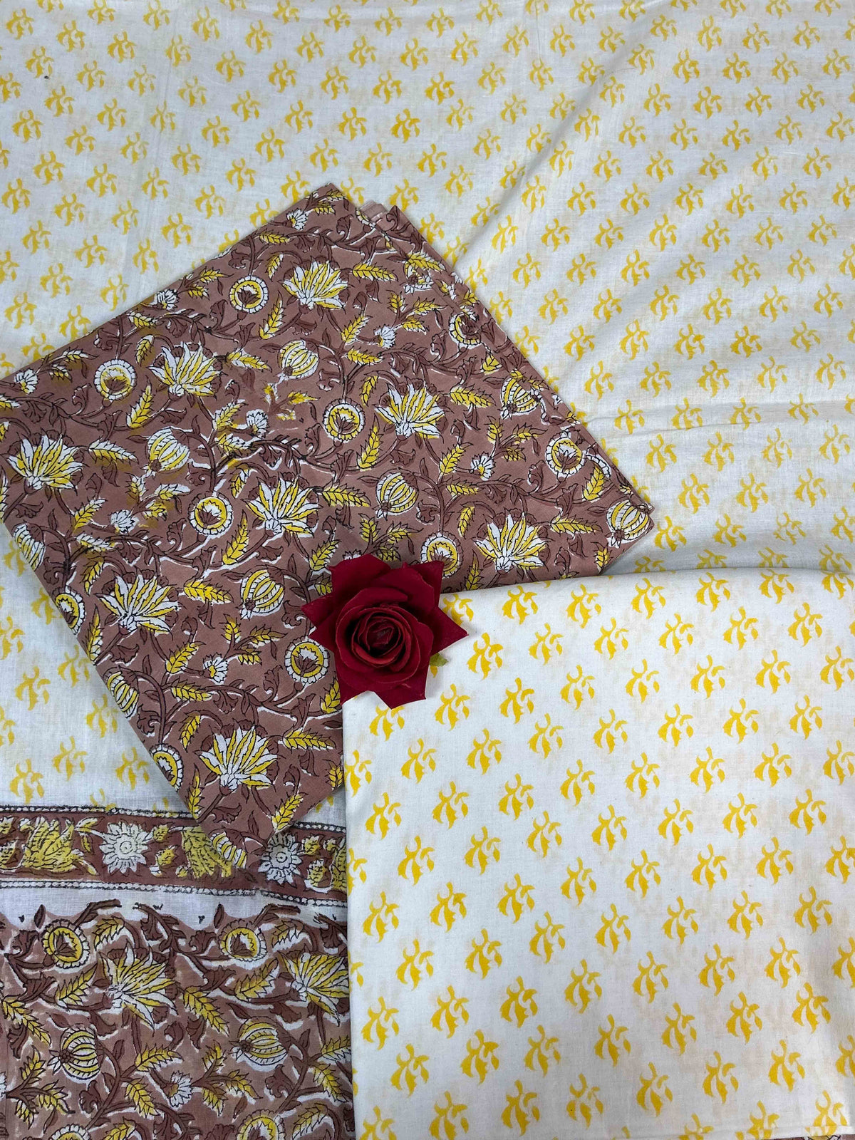 Brown Cotton Dupatta Three- Piece Suits